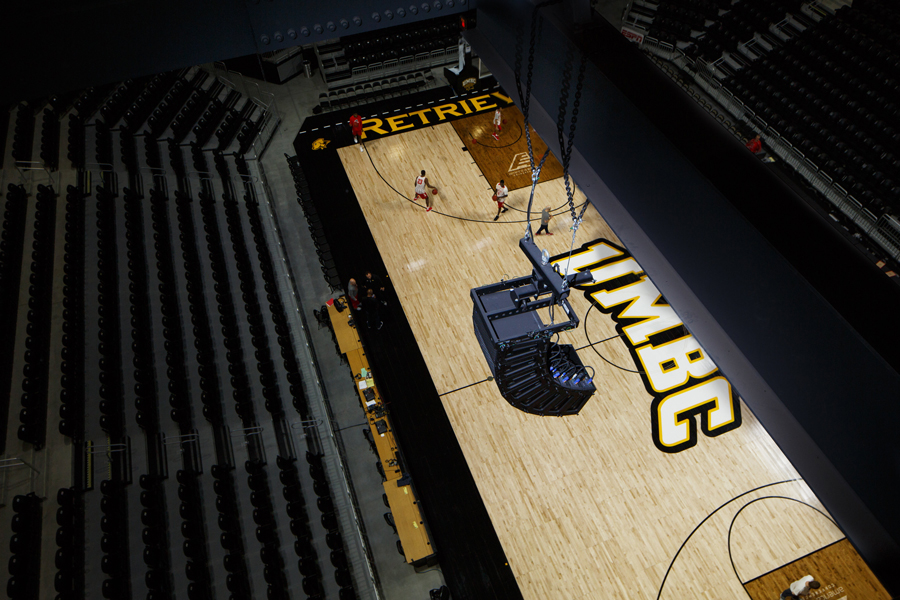 University of Maryland Baltimore County Retrievers basketball arena AV system speaker