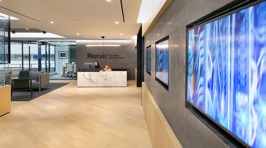 Nareit AV System lobby displays and front desk